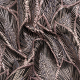 Metallic Dusty Rose, Silver and Black Decorated Feathers Luxury Brocade