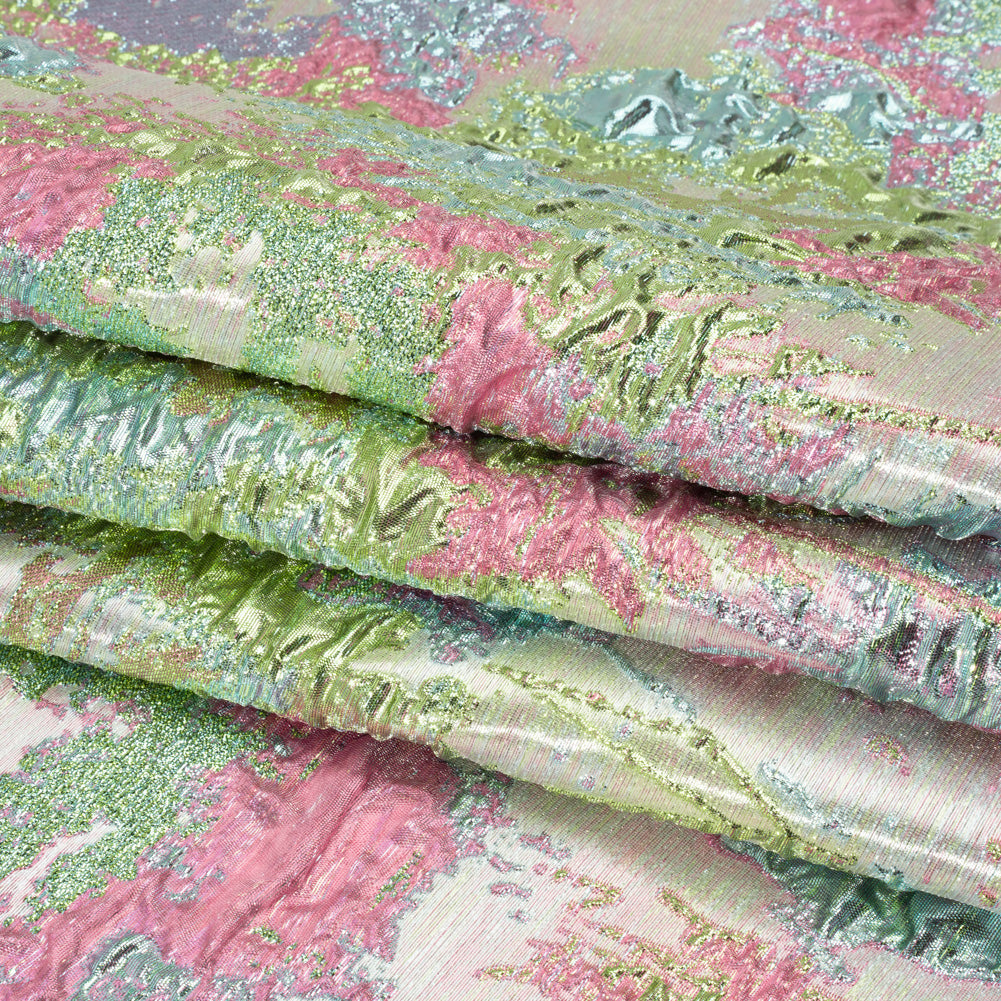 Metallic Green, Sky Blue and Pink Garden of Abstraction Luxury Brocade