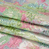 Metallic Green, Sky Blue and Pink Garden of Abstraction Luxury Brocade