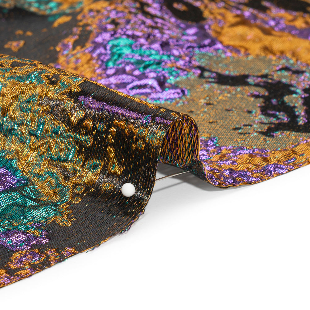 Metallic Purple, Mustard and Blue Green Garden of Abstraction Luxury Brocade