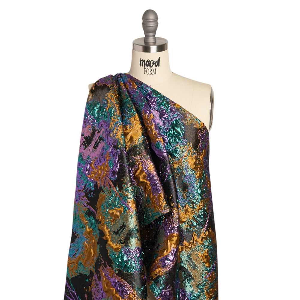 Metallic Purple, Mustard and Blue Green Garden of Abstraction Luxury Brocade