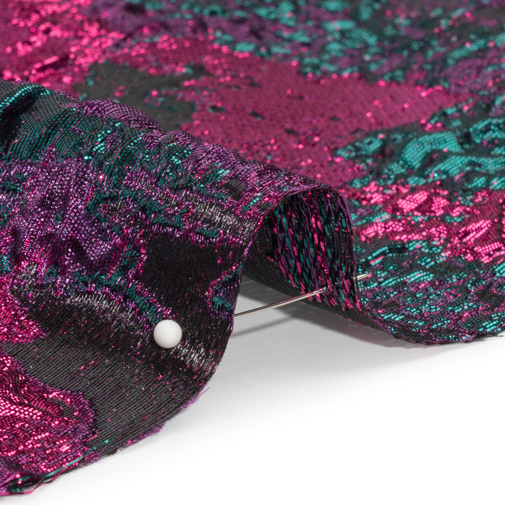Metallic Fuchsia, Teal and Black Garden of Abstraction Luxury Brocade