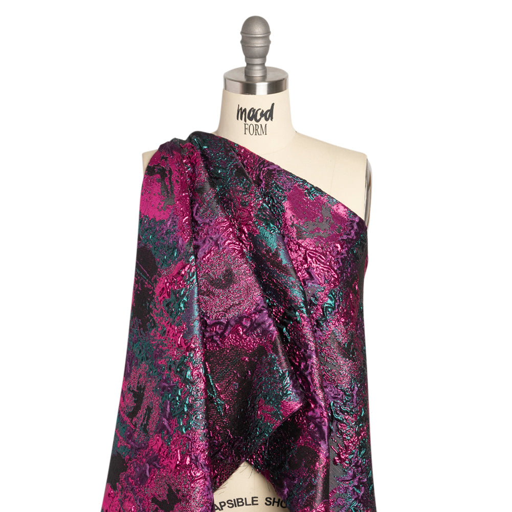 Metallic Fuchsia, Teal and Black Garden of Abstraction Luxury Brocade