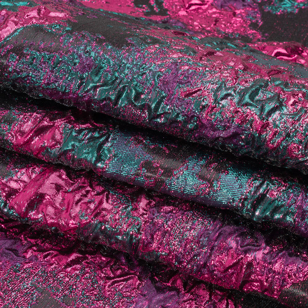 Metallic Fuchsia, Teal and Black Garden of Abstraction Luxury Brocade