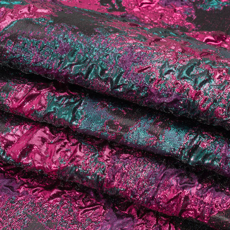 Metallic Fuchsia, Teal and Black Garden of Abstraction Luxury Brocade