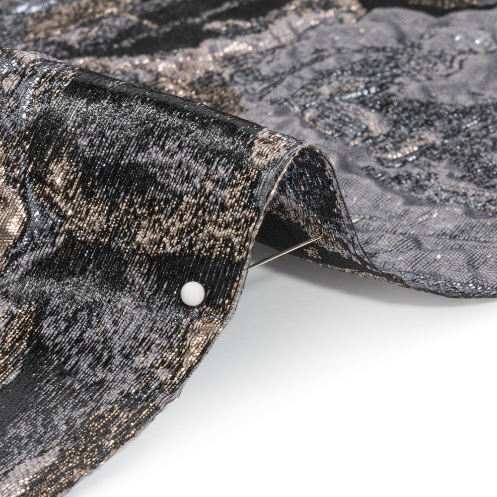 Metallic Gray, Silver and Black Rose Field Luxury Brocade
