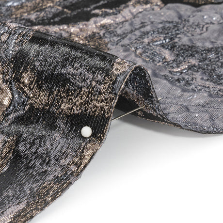 Metallic Gray, Silver and Black Rose Field Luxury Brocade