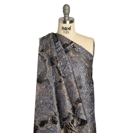 Metallic Gray, Silver and Black Rose Field Luxury Brocade