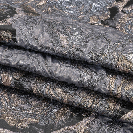 Metallic Gray, Silver and Black Rose Field Luxury Brocade