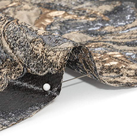 Metallic Gold, Silver and Black Rose Field Luxury Brocade