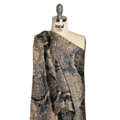 Metallic Gold, Silver and Black Rose Field Luxury Brocade