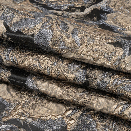 Metallic Gold, Silver and Black Rose Field Luxury Brocade