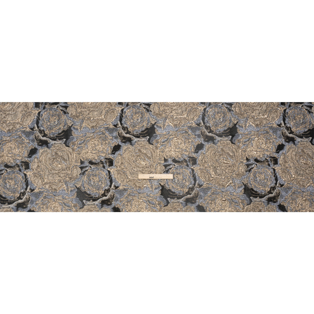 Metallic Gold, Silver and Black Rose Field Luxury Brocade