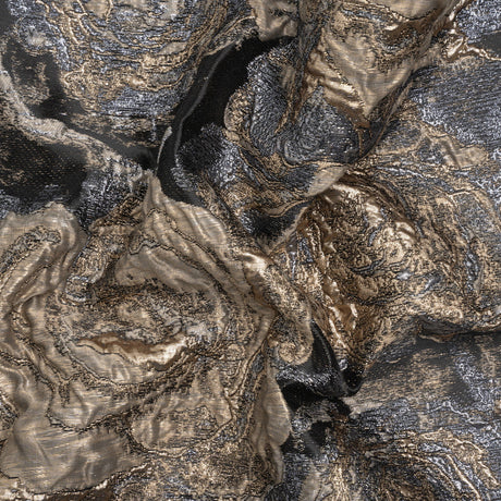 Metallic Gold, Silver and Black Rose Field Luxury Brocade