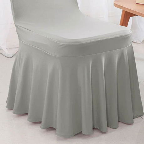 Falda de spandex plateada para funda de silla de banquete elegante con falda elástica duradera para decoración de eventos
