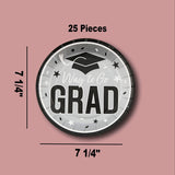 25 Count Silver Way to Go Grad Disposable Paper Dessert Plates Graduation Supplies Set 7 1/4 Inch