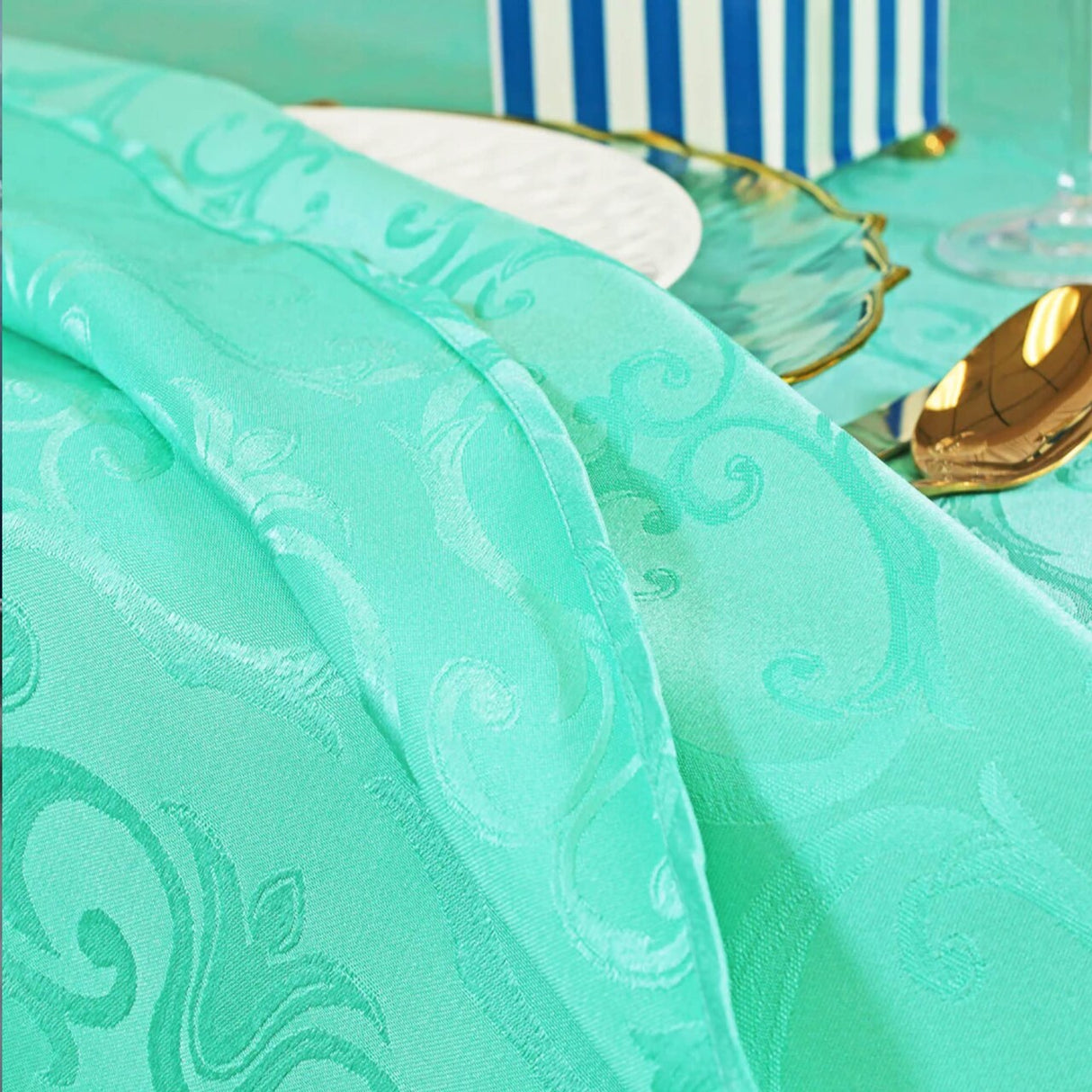 1 Piece Aqua Blue Damask Jacquard Folding Chair Cover for Elegant Seating