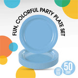 50 Count Light Blue Paper Plates 9 Inch Premium Disposable Dinner Plates for Events and Parties
