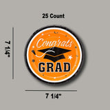 25 Count Orange Congrats Grad Paper Dessert Plates Graduation Party Disposable Plates