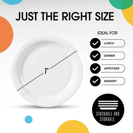 100 Count White Paper Plates 7 Inch Disposable Durable Supplies for Parties