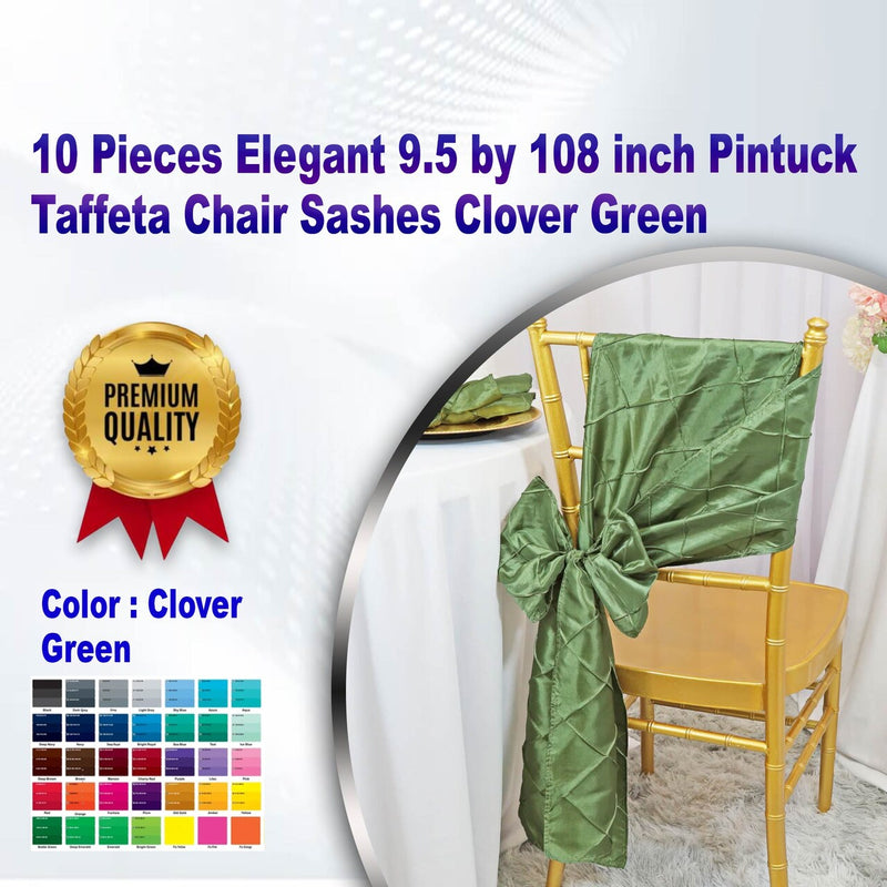 10 Pieces Elegant 9.5x108 inch Pintuck Taffeta Chair Sashes Clover Green