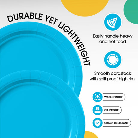 1000 Count Turquoise Paper Plates – 7 Inch Disposable Plates for Birthdays, Weddings, Parties, and Events