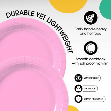 100 Count Pink Paper Plates 7 Inch Disposable Durable Supplies for Parties & Events