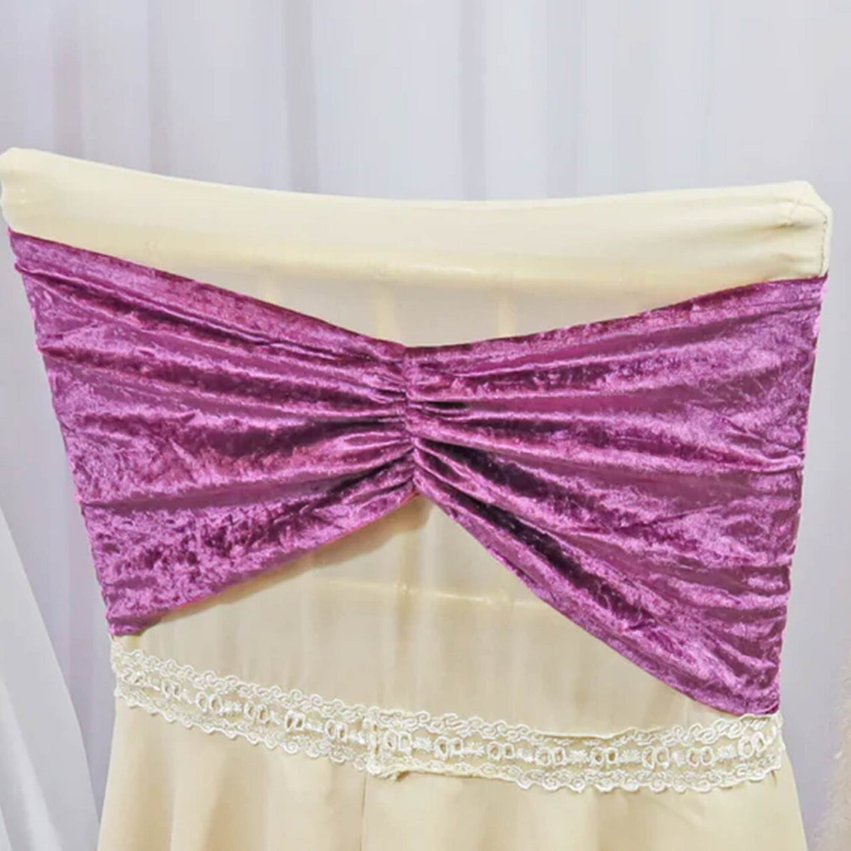 10 Pieces Mauve Ruffled Ice Crushed Velvet Chair Bands for Event Decor 8x13 inches