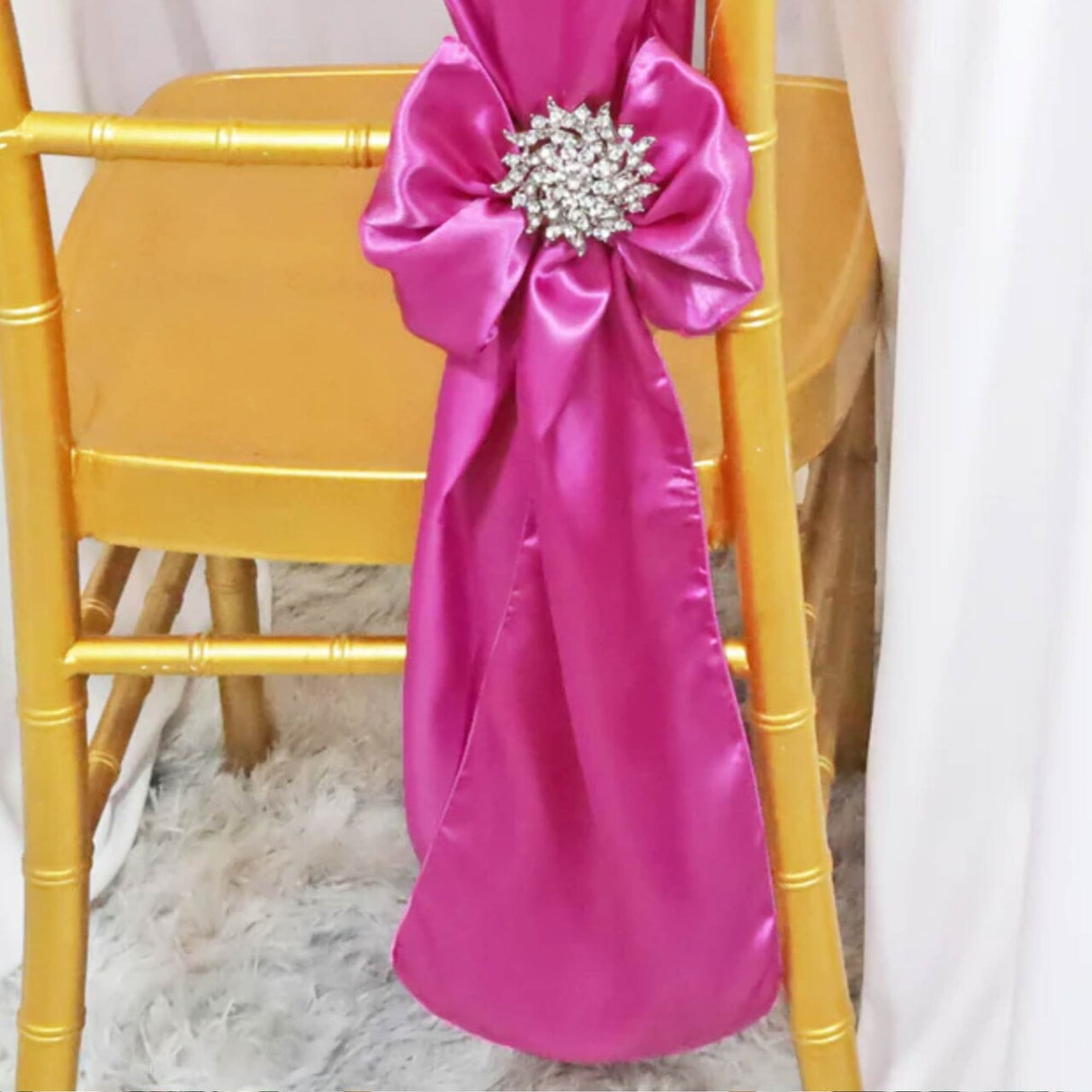 10 Pieces Magenta Azalea Satin Chair Bands, 8"x108" Vibrant Event Wraps