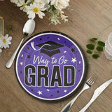 25 Count Purple Way to Go Grad Disposable Dessert Plates Graduation Party Plates 7 1/4 Inch