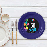 50 Count Navy Paper Plates 9 Inch Elegant Disposable Dinnerware for Parties and Events