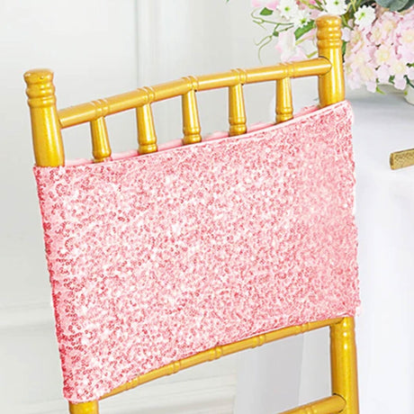 10 Pieces Sparkling Pink Sequin Stretch Spandex Chair Bands 7 x 13 Inches