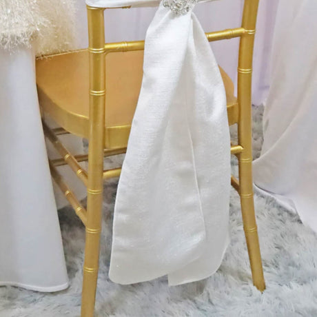 10 Pieces White Sequin Poly Flax Burlap Chair Sashes, Rustic Glam 8"x108" Decor