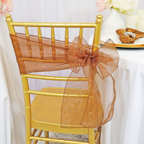 10 Pieces Copper Organza Chair Sashes 8"x108" Sheer Chair Decor for Weddings, Events & Receptions