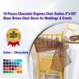 10 Pieces Chocolate Organza Chair Sashes 8"x108" Sheer Brown Chair Decor for Weddings & Events