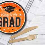 25 Count Orange Way to Go Grad Disposable Paper Dessert Plates Graduation Party Pack 7 1/4 Inch