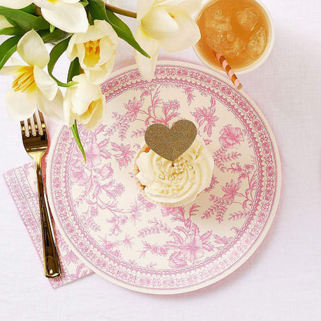 10 Count Pink Toile Large Paper Plates Elegant Disposable Party Supplies 9.25 Inches