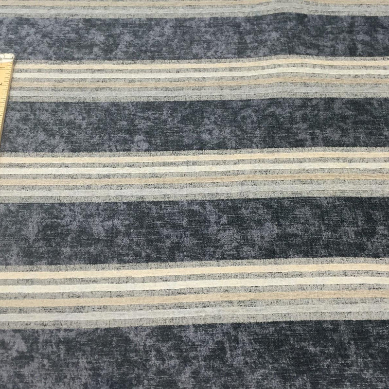 Moondance Stripe Licorice Blue Chenille Fabric - Licorice Blue Stripes, 54" Width (1 Yard)