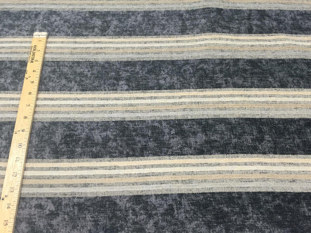 Moondance Stripe Licorice Blue Chenille Fabric - Licorice Blue Stripes, 54" Width (1 Yard)