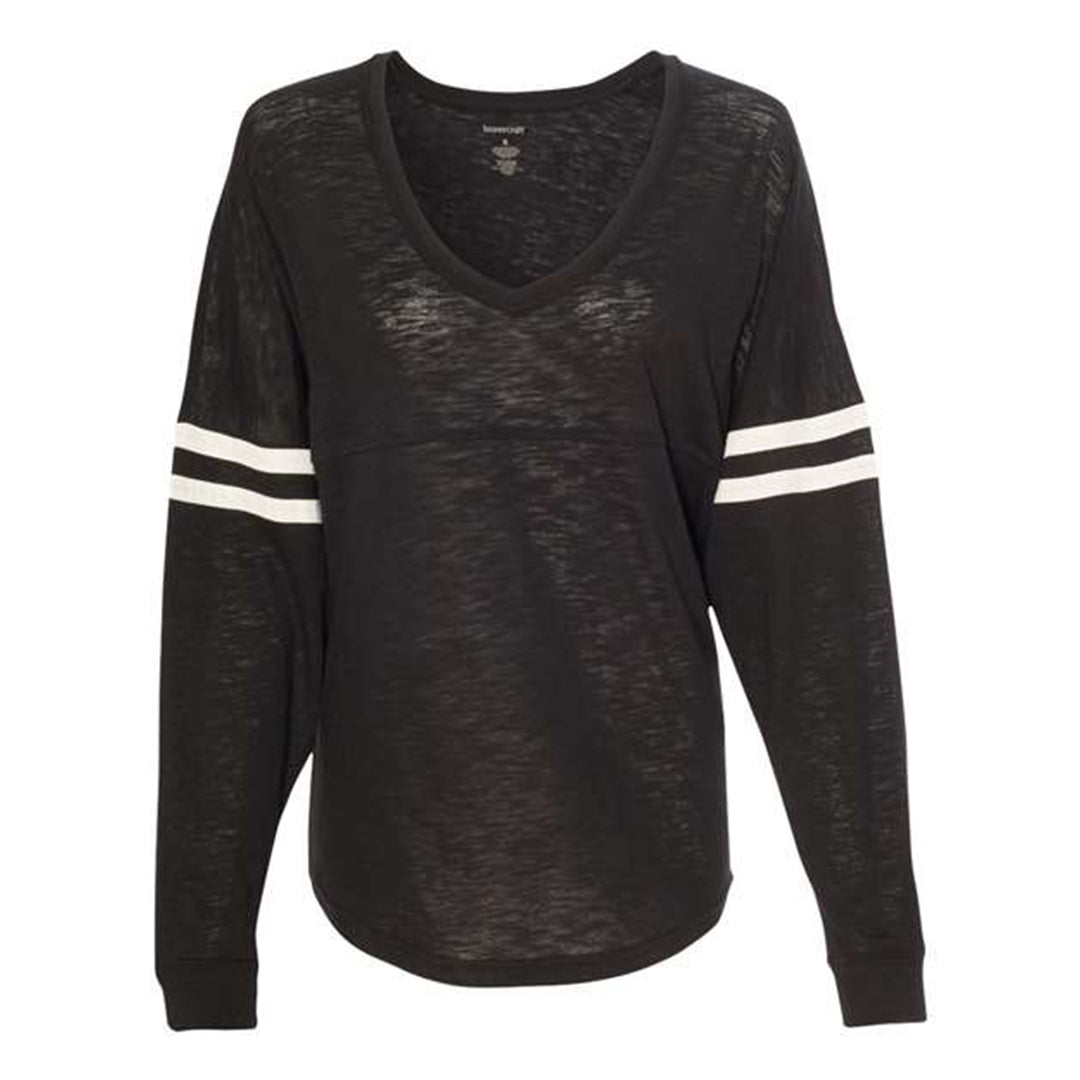 Women’s Slub Jersey Varsitee V-Neck Long Sleeve T-Shirt
