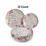 32 Count Meadow Design Paper Plates Combo Set Elegant Disposable Dinnerware 10 inch + 8 inch