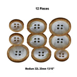 12 Pieces 20mm Faux Shell Buttons with Wood Edge 4-Hole Wood Sewing Buttons for Crafts & Clothing