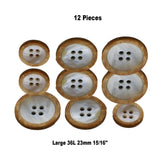 12 Pieces Faux Shell Wood Edge Buttons 23mm 4 Hole Plastic Sewing Buttons