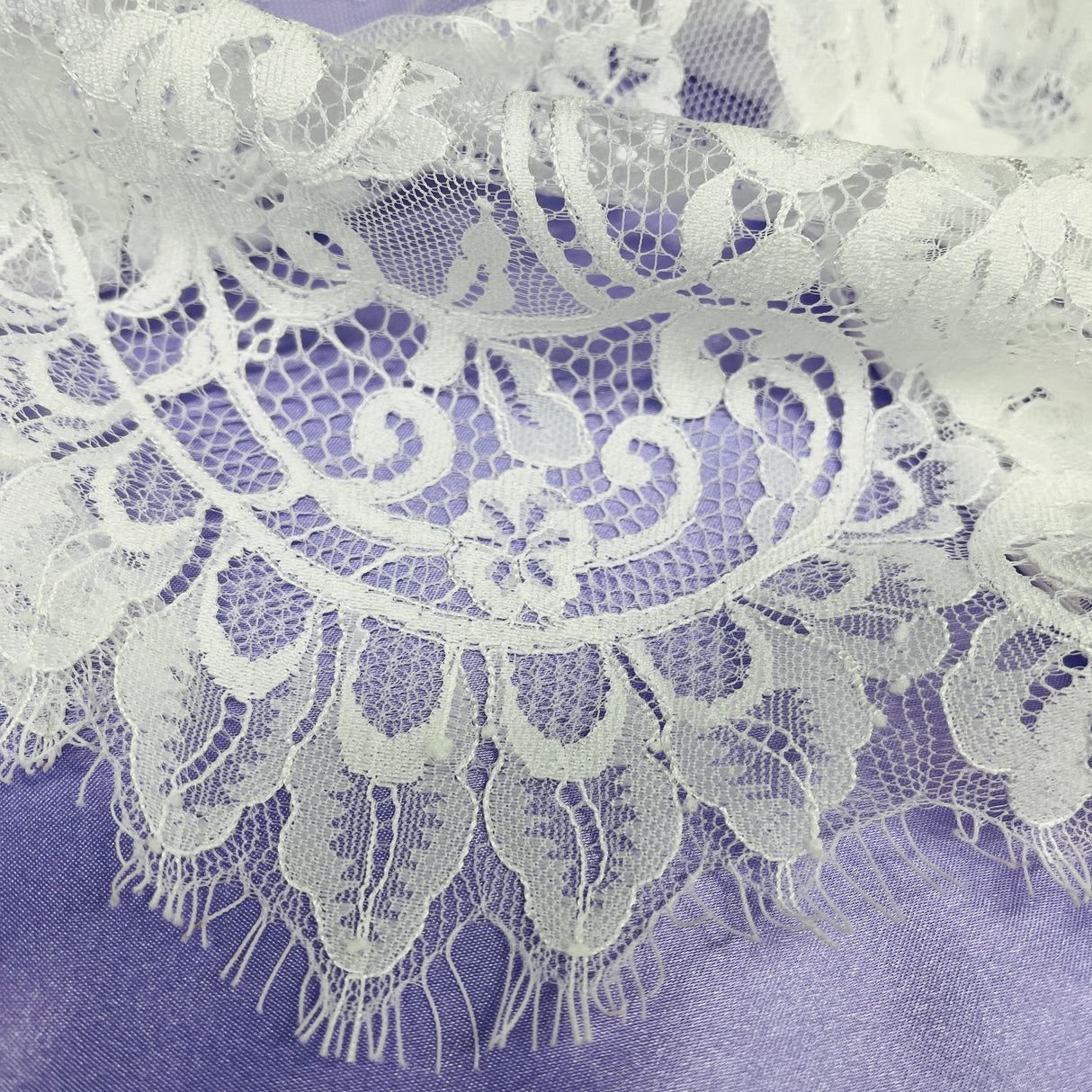 Embroidered Lace Fabric with Eyelash Scallop