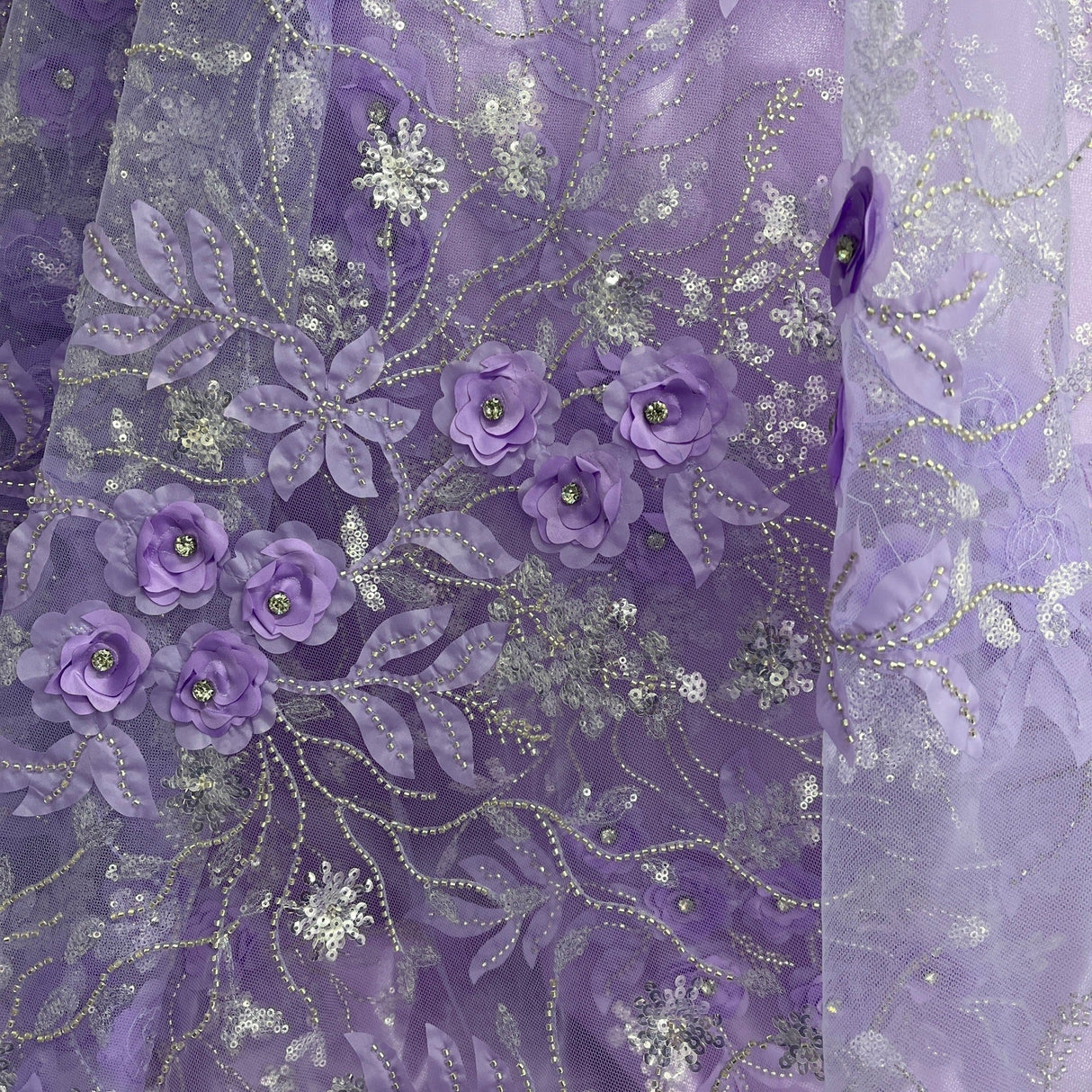 Beaded 3D Floral Lace Fabric 52" Wide