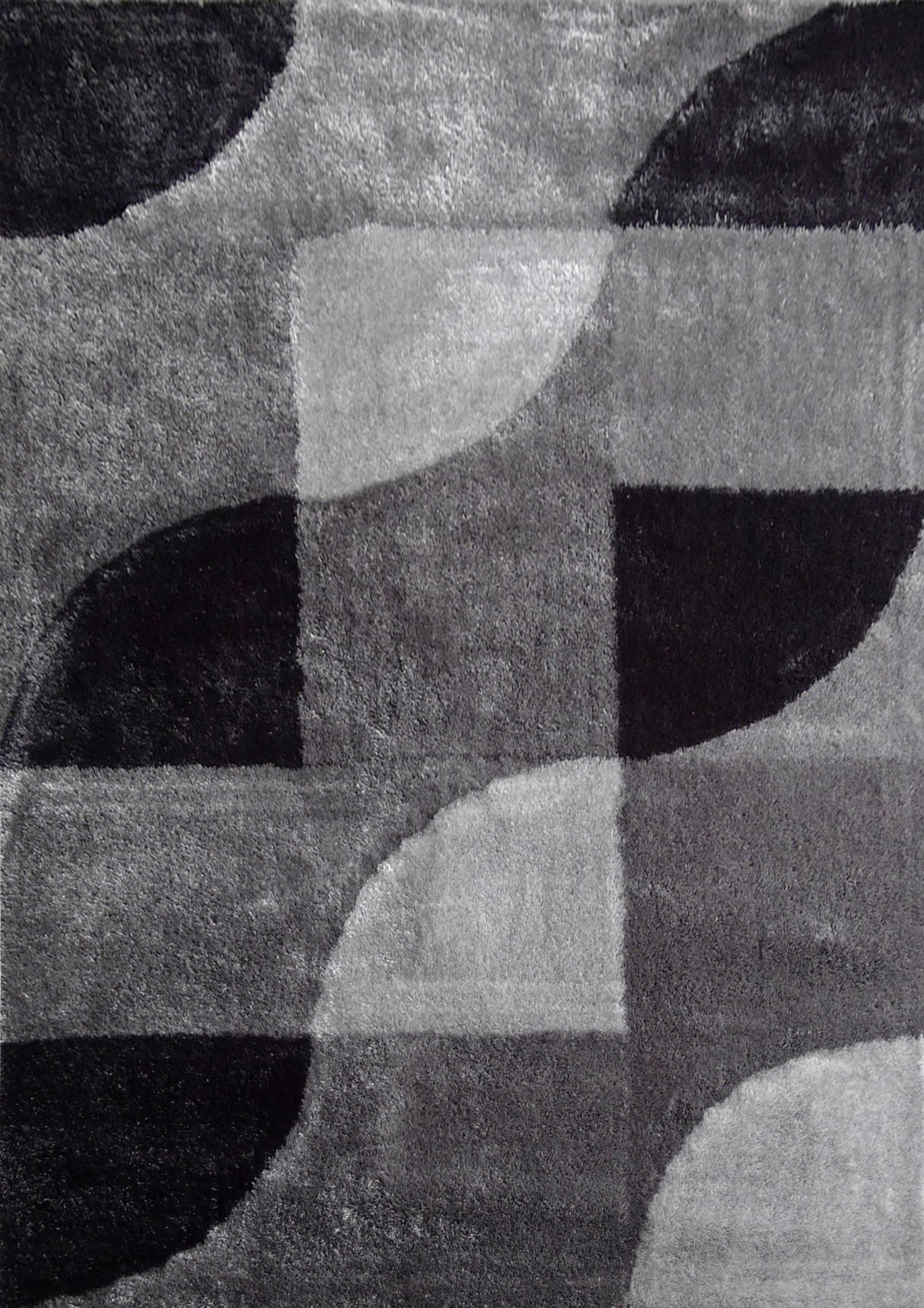 Vibrant Soft Cozy Geometric Design Polyester Fabric - Shag Area Rug, Gray Black, 5' X 7' (1 Piece)