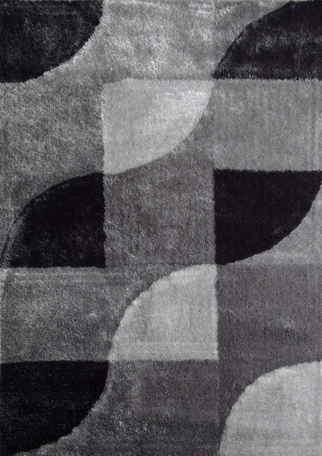 Vibrant Soft Cozy Geometric Design Polyester Fabric - Shag Area Rug, Gray Black, 5' X 7' (1 Piece)