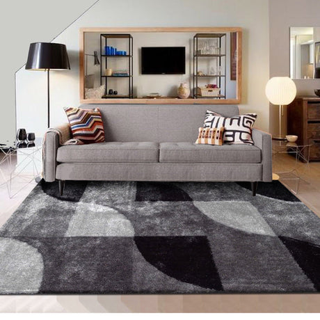 Vibrant Soft Cozy Geometric Design Polyester Fabric - Shag Area Rug, Gray Black, 5' X 7' (1 Piece)