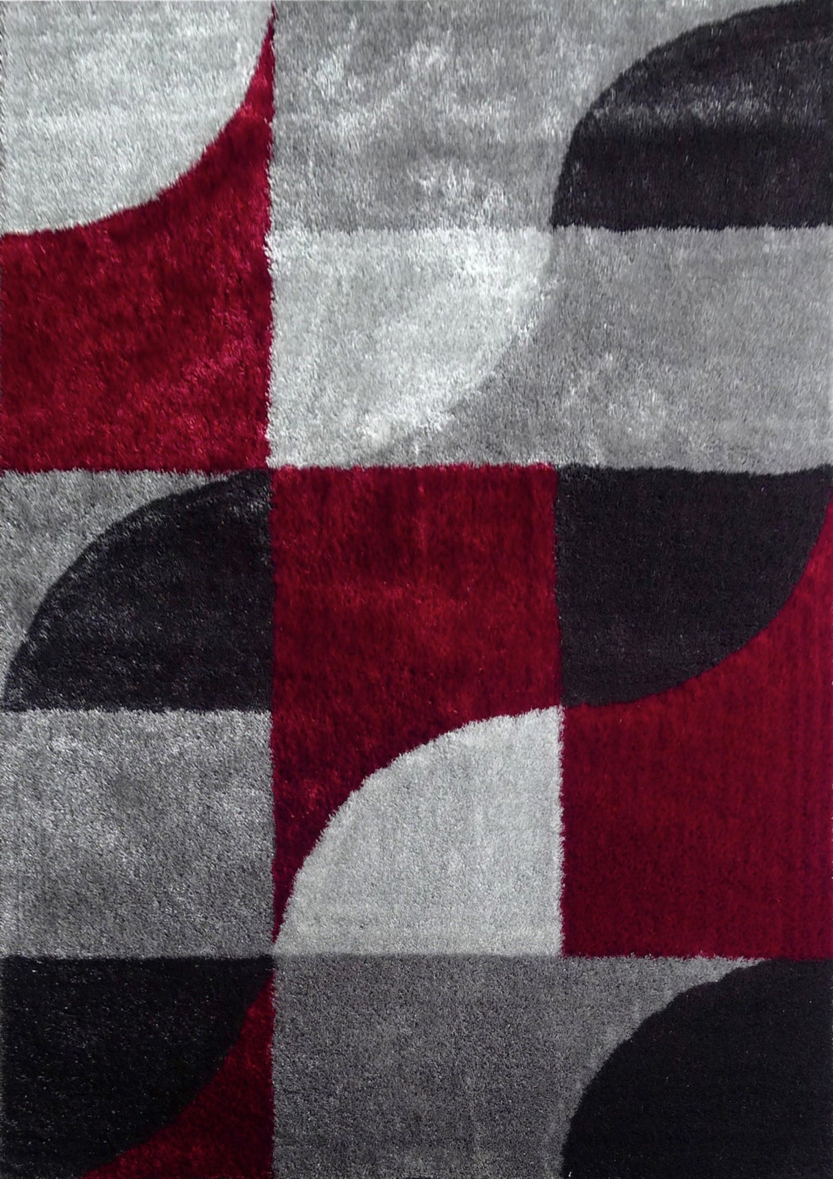 Vibrant Soft Cozy Geometric Design Polyester Fabric - Shag Area Rug, Gray Black, 5' X 7' (1 Piece)