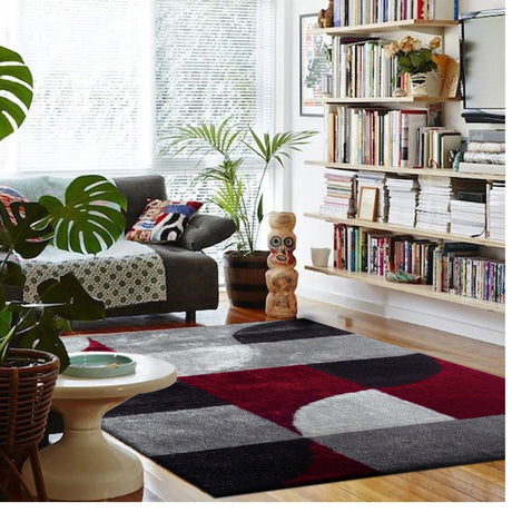 Vibrant Soft Cozy Geometric Design Polyester Fabric - Shag Area Rug, Gray Black, 5' X 7' (1 Piece)